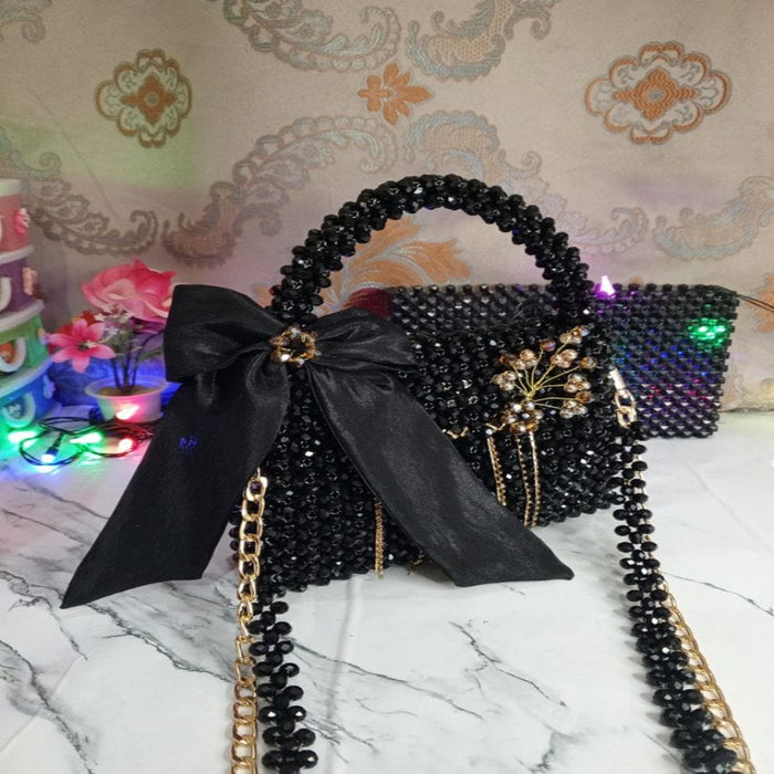 Elegant Black Beaded Handbag