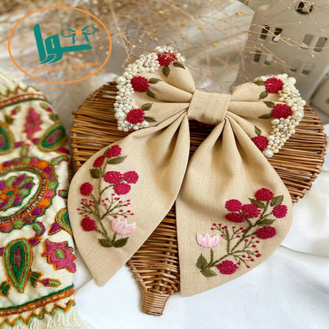 Embroidered Pearl Bow